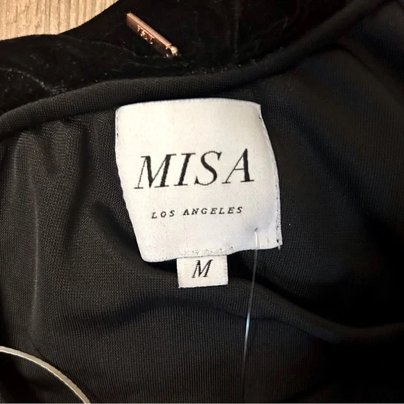 Misa Los Angeles NWT Mielle Black Velvet Ruffle One Shoulder Top - Picture 3 of 12